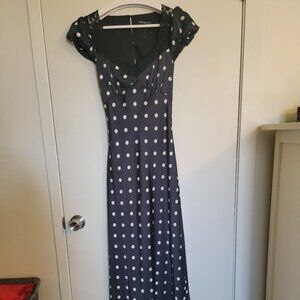 Blue Blush White and Black Polka Dot Maxi Dress